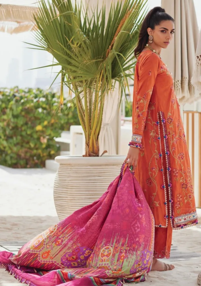 Farah Talib Aziz FTL25 01 Rita Rust Luxury Unstitched Lawn Collection - Image 6