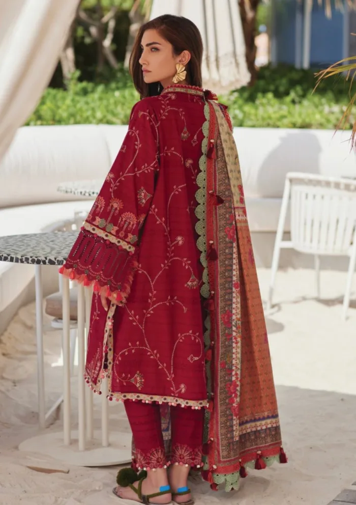 Farah Talib Aziz FTL25 10 Rosemary Red Luxury Unstitched Lawn Collection - Image 2