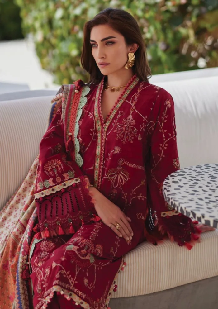 Farah Talib Aziz FTL25 10 Rosemary Red Luxury Unstitched Lawn Collection - Image 3