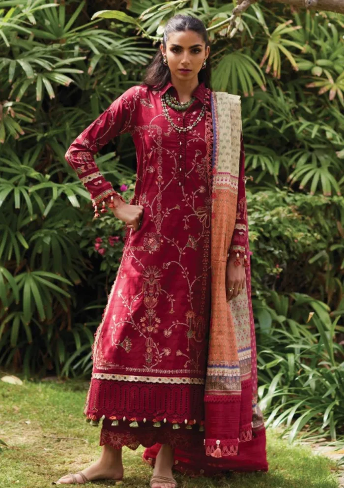 Farah Talib Aziz FTL25 10 Rosemary Red Luxury Unstitched Lawn Collection - Image 5