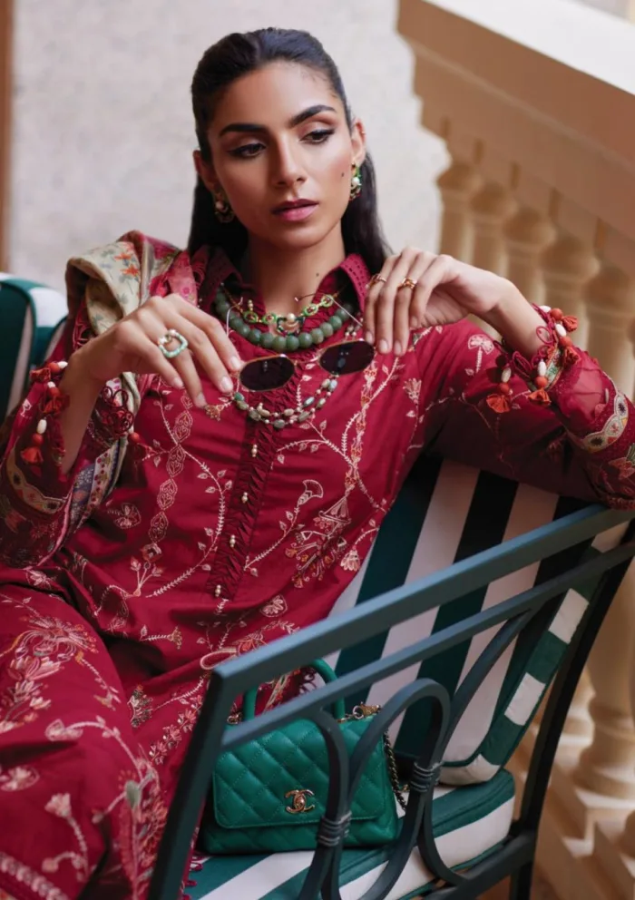 Farah Talib Aziz FTL25 10 Rosemary Red Luxury Unstitched Lawn Collection - Image 6