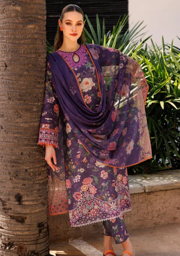 Farasha Eid Summer 25 Majestic Purple Aurea Luxury Lawn Collection - Image 3