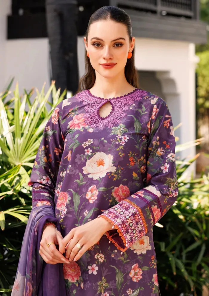 Farasha Eid Summer 25 Majestic Purple Aurea Luxury Lawn Collection - Image 4