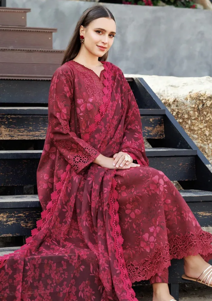 Farasha Eid Summer 25 Merlot Muse Aurea Luxury Lawn Collection - Image 3