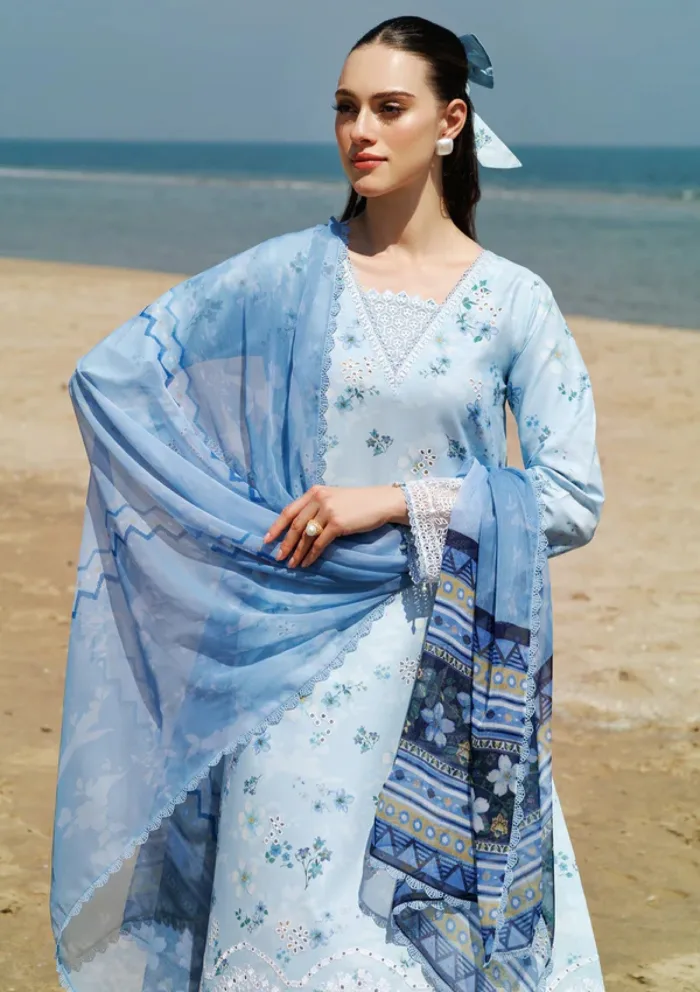 Farasha Eid Summer 25 Moonlit Blue Aurea Luxury Lawn Collection - Image 3