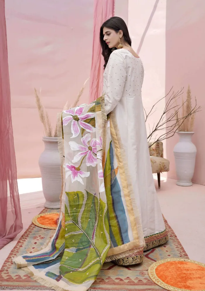 Flores F 03 OFF WHITE Raw Silk Luxury Lawn Collection - Image 2