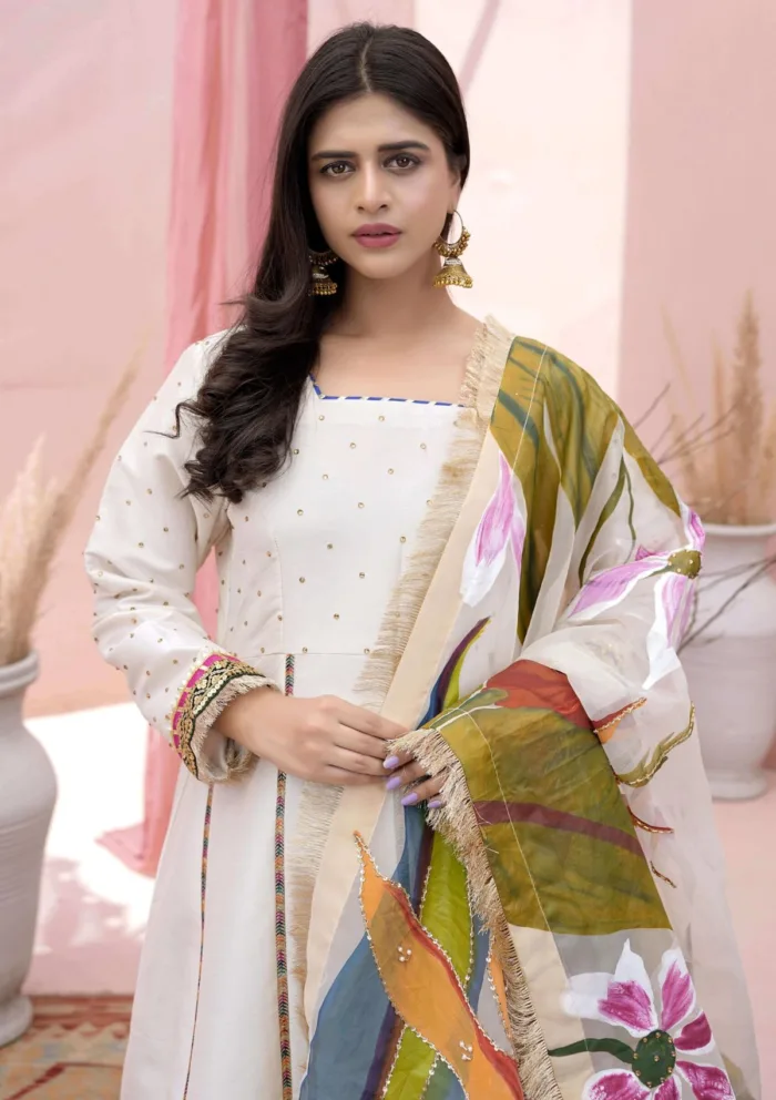 Flores F 03 OFF WHITE Raw Silk Luxury Lawn Collection - Image 3