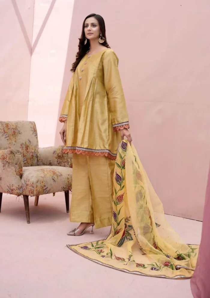 Flores F 04 YELLOW Raw Silk Luxury Lawn Collection - Image 2