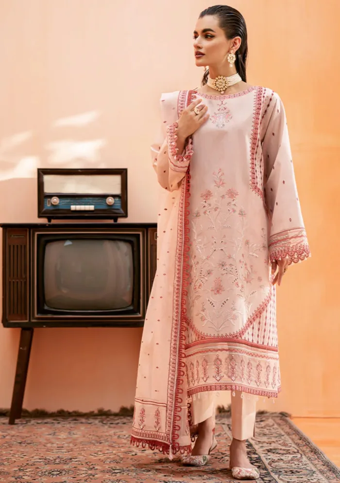 Fozia Khalid Blush Pink Elayne Festive Luxury Lawn Collection - Image 2