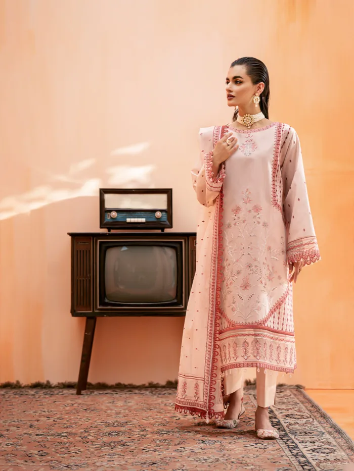Fozia Khalid Blush Pink Elayne Festive Luxury Lawn Collection - Image 3