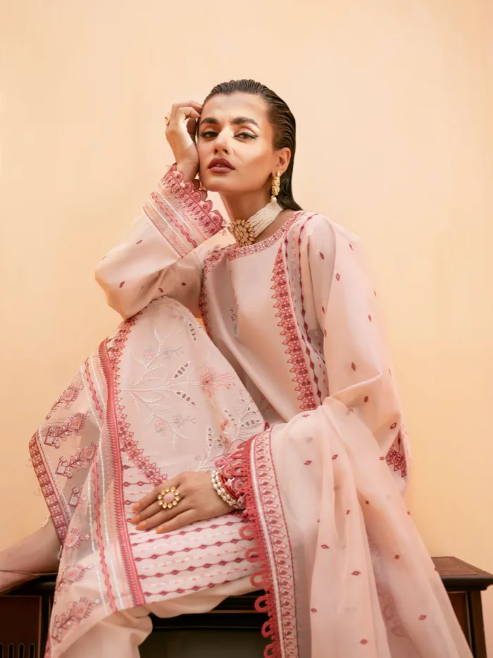 Fozia Khalid Blush Pink Elayne Festive Luxury Lawn Collection - Image 5