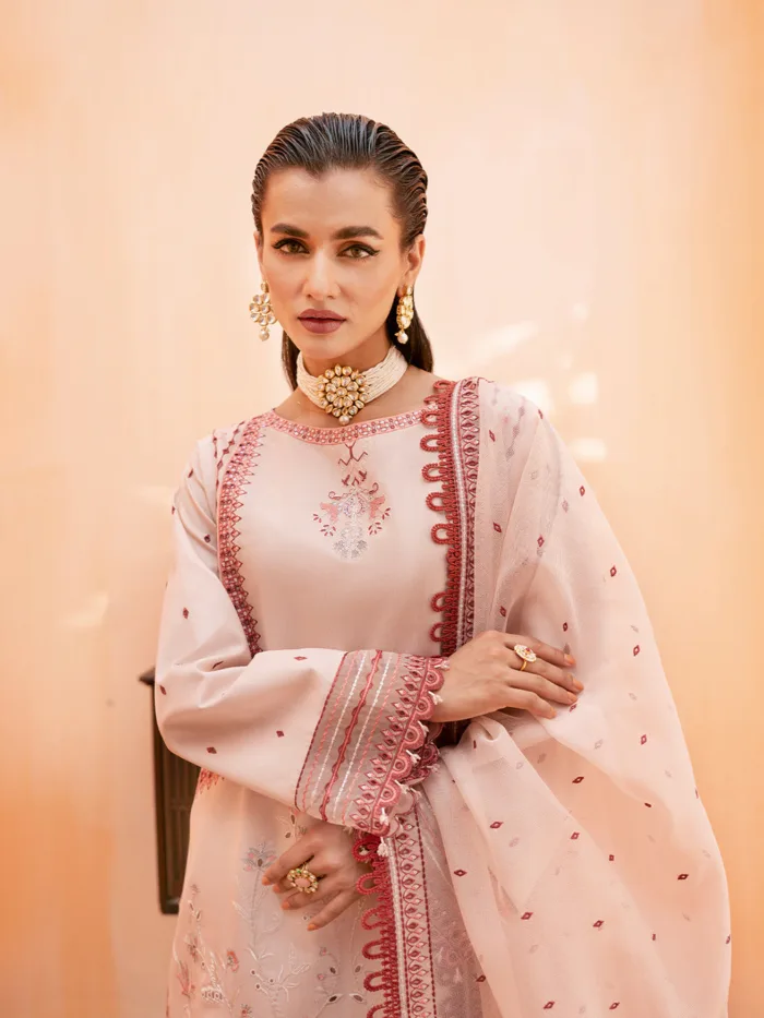 Fozia Khalid Blush Pink Elayne Festive Luxury Lawn Collection - Image 6