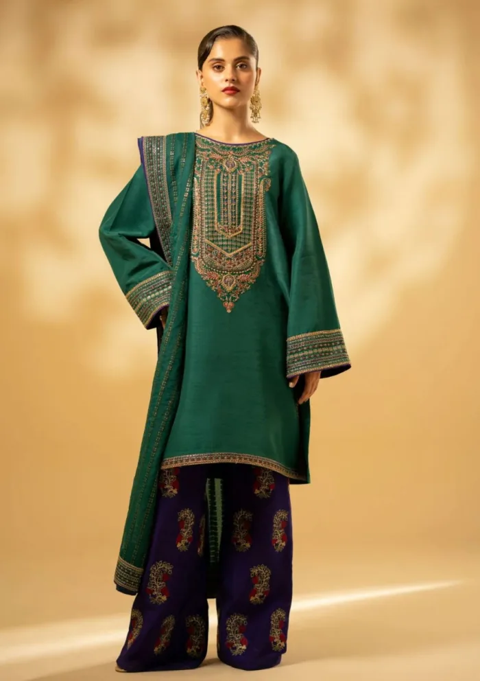 Fozia Khalid Emerald Craftsmanship D 01 Silk Edit Luxury Lawn Collection - Image 2