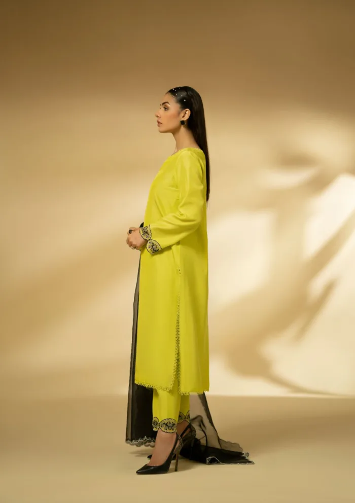 Fozia Khalid Lime Zest D 13 Silk Edit Luxury Lawn Collection - Image 6
