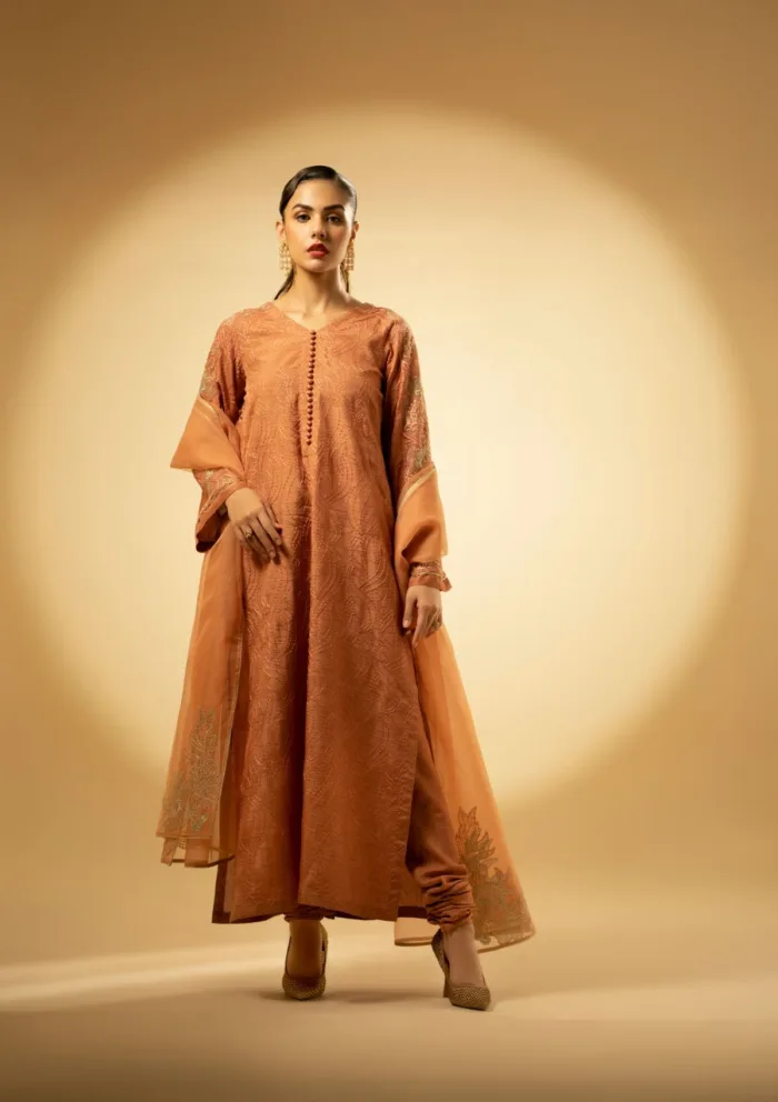 Fozia Khalid Peach Hues D 11 Silk Edit Luxury Lawn Collection - Image 2
