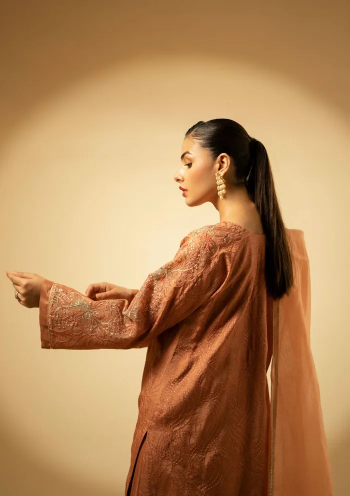 Fozia Khalid Peach Hues D 11 Silk Edit Luxury Lawn Collection - Image 4