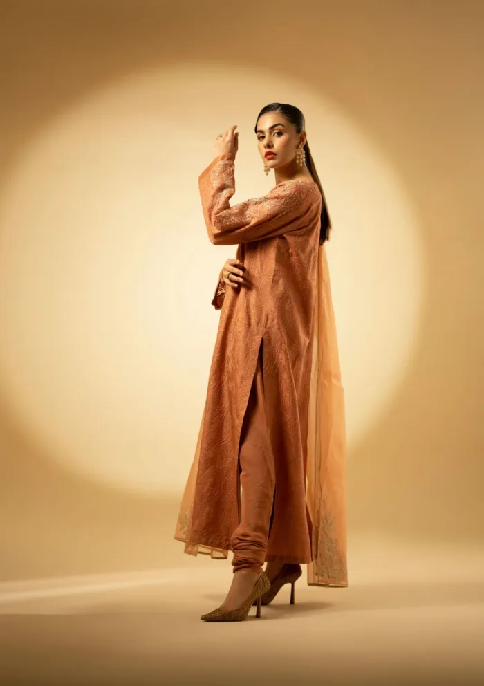 Fozia Khalid Peach Hues D 11 Silk Edit Luxury Lawn Collection - Image 5