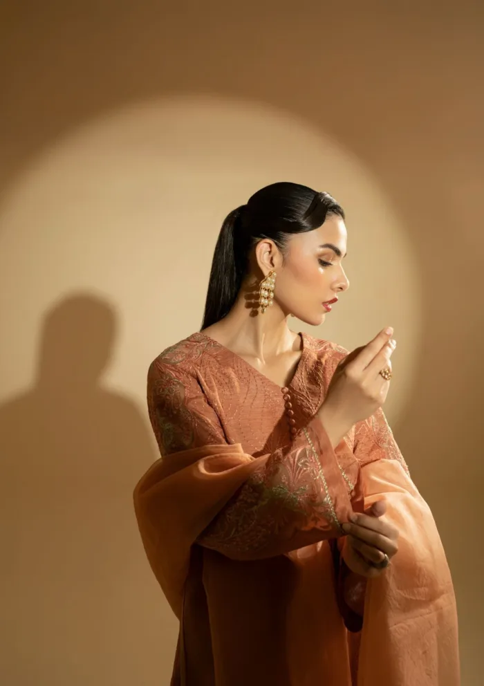 Fozia Khalid Peach Hues D 11 Silk Edit Luxury Lawn Collection - Image 7