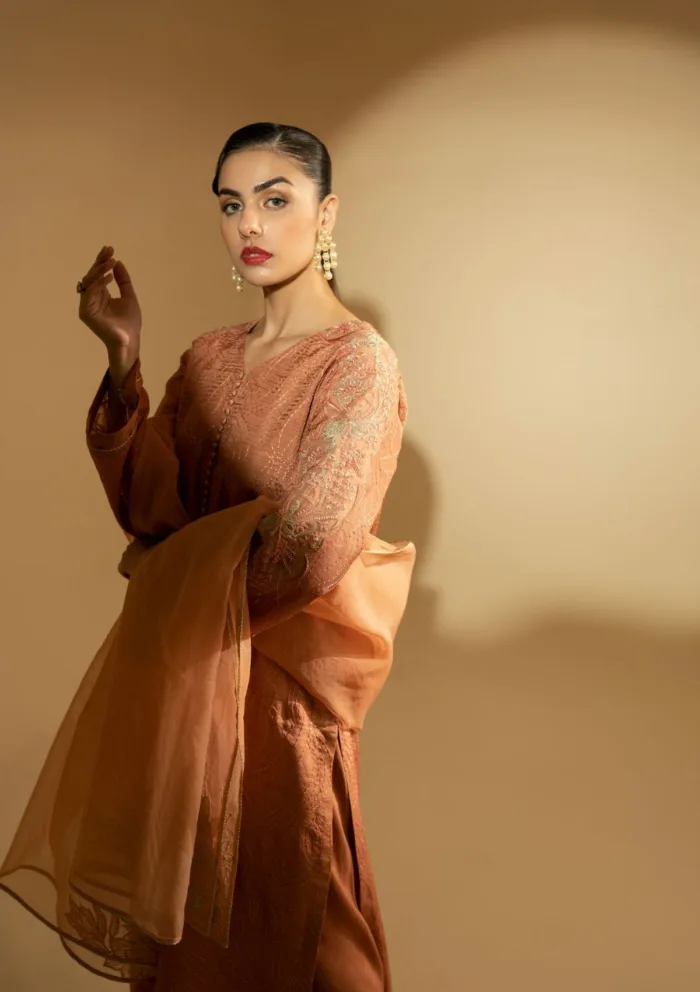 Fozia Khalid Peach Hues D 11 Silk Edit Luxury Lawn Collection - Image 8