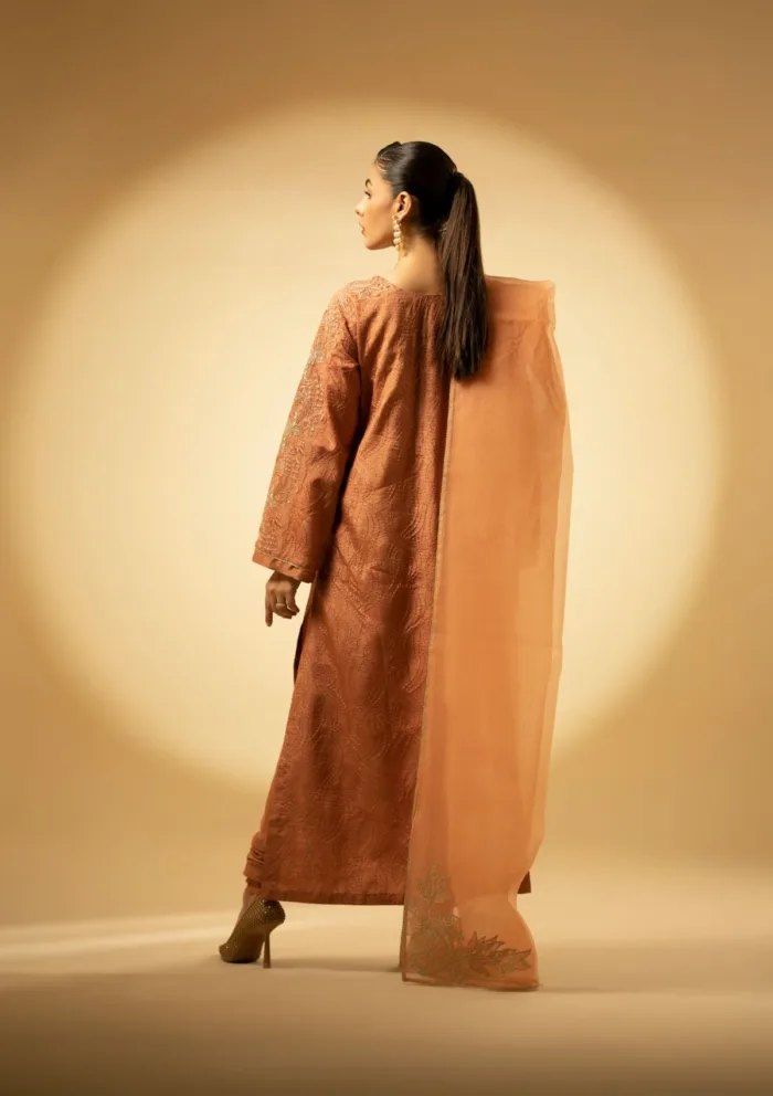 Fozia Khalid Peach Hues D 11 Silk Edit Luxury Lawn Collection - Image 9