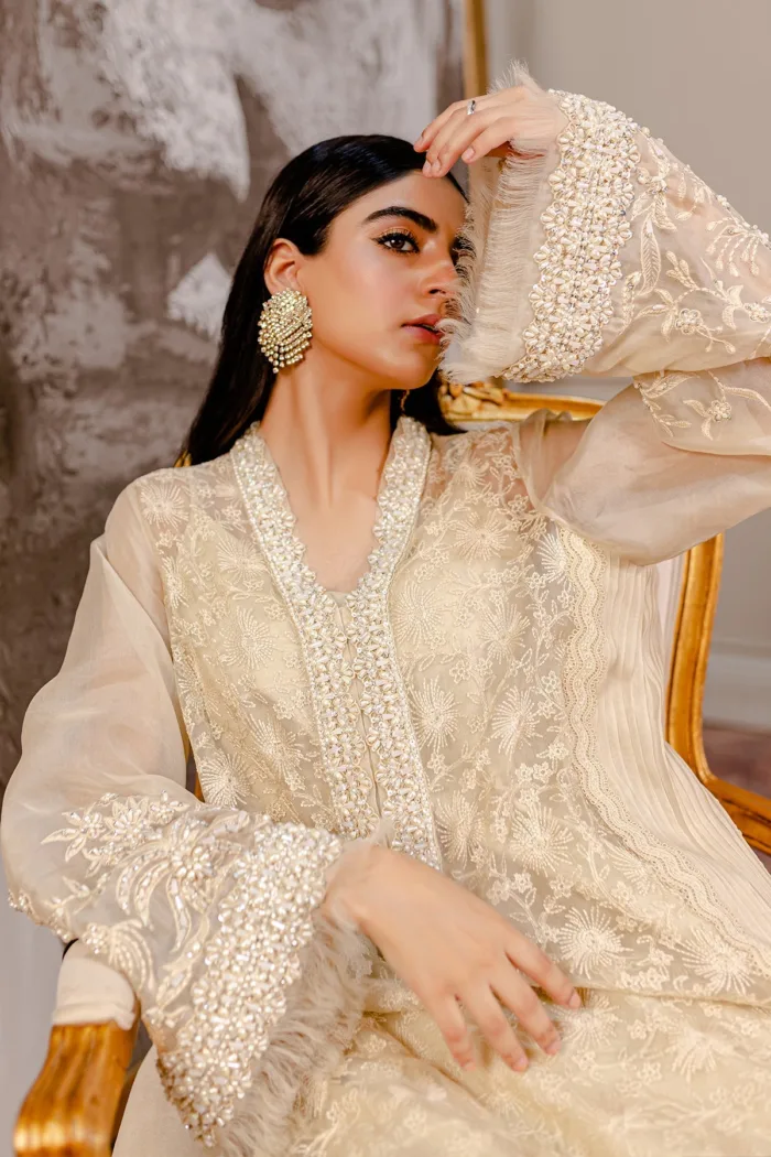 Fozia Khalid VoL 3 Chanterelle Beige Lumieres Festive Luxury Lawn Collection - Image 4
