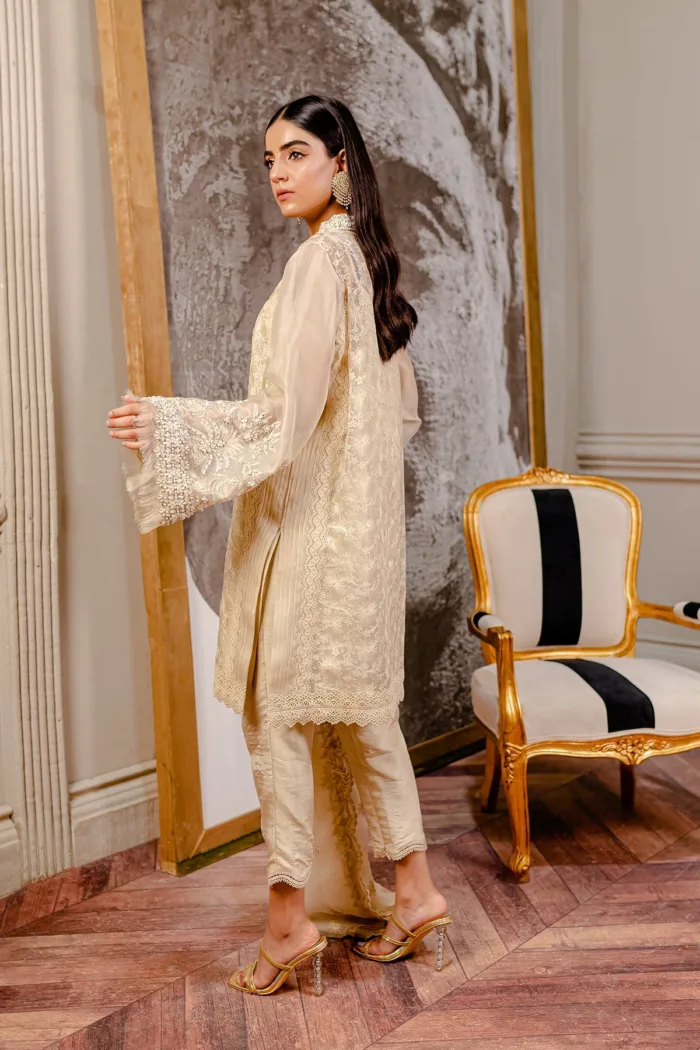 Fozia Khalid VoL 3 Chanterelle Beige Lumieres Festive Luxury Lawn Collection - Image 5