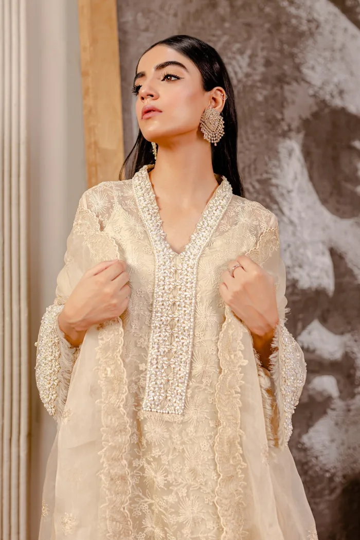 Fozia Khalid VoL 3 Chanterelle Beige Lumieres Festive Luxury Lawn Collection - Image 6