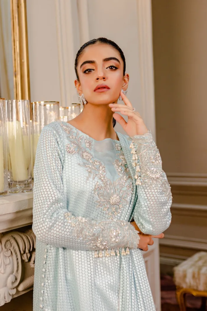 Fozia Khalid VoL 3 Glacial Blue Lumieres Festive Luxury Lawn Collection - Image 4