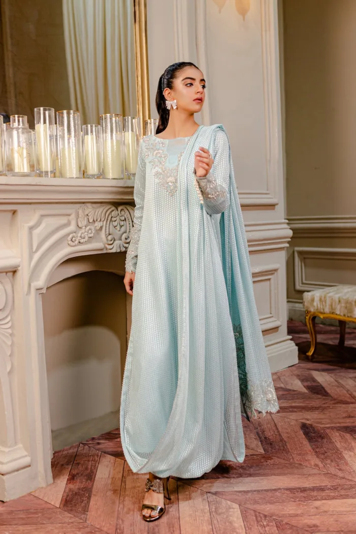 Fozia Khalid VoL 3 Glacial Blue Lumieres Festive Luxury Lawn Collection - Image 7