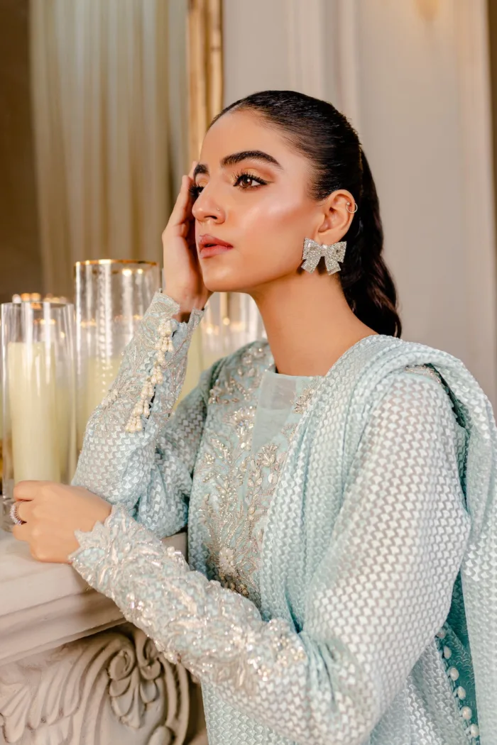 Fozia Khalid VoL 3 Glacial Blue Lumieres Festive Luxury Lawn Collection - Image 8