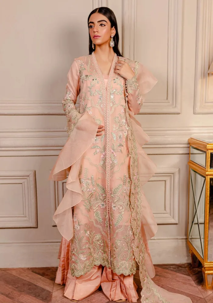 Fozia Khalid VoL 3 Juliet Peach Lumieres Festive Luxury Lawn Collection - Image 2