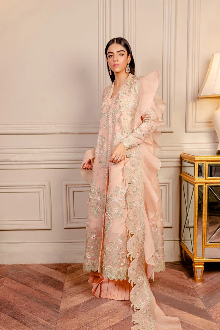 Fozia Khalid VoL 3 Juliet Peach Lumieres Festive Luxury Lawn Collection - Image 5