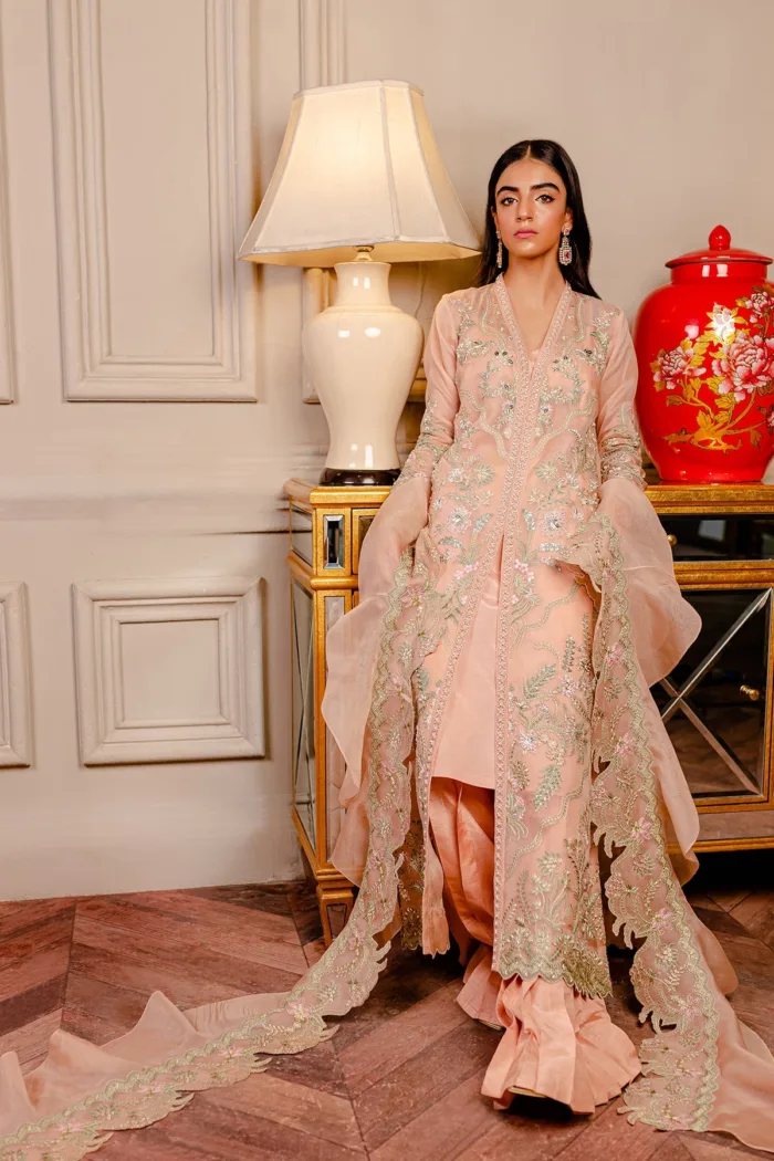 Fozia Khalid VoL 3 Juliet Peach Lumieres Festive Luxury Lawn Collection - Image 6
