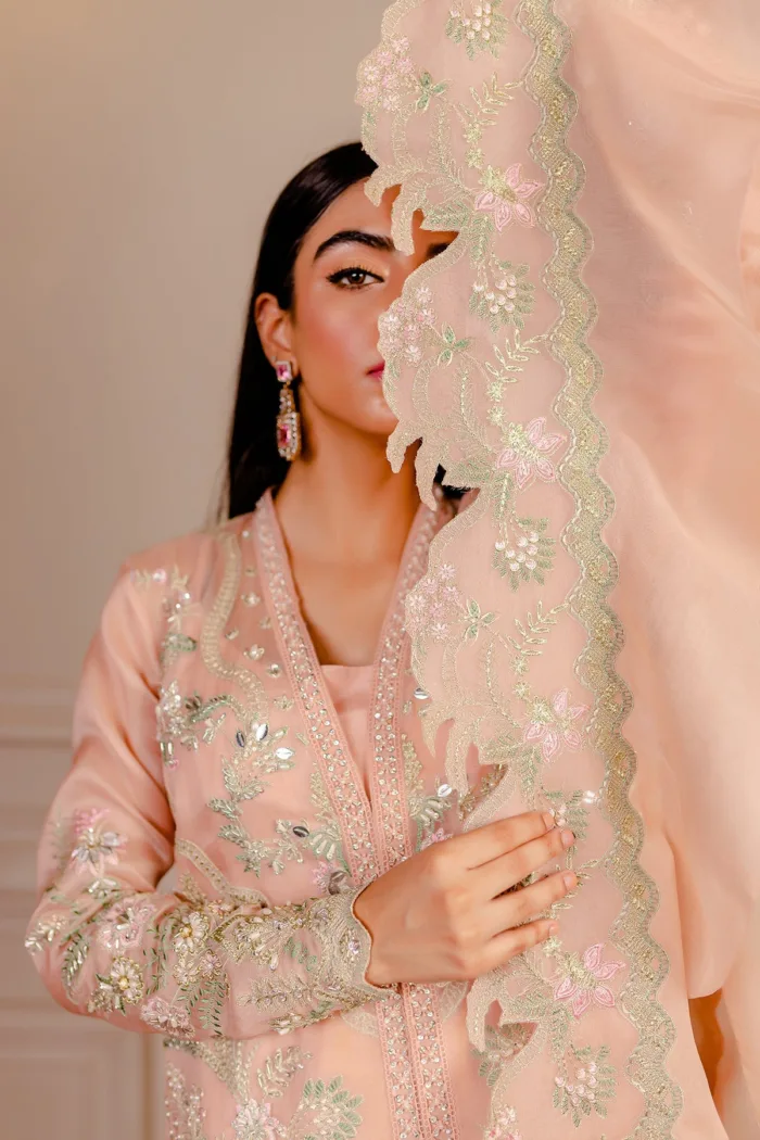 Fozia Khalid VoL 3 Juliet Peach Lumieres Festive Luxury Lawn Collection - Image 8