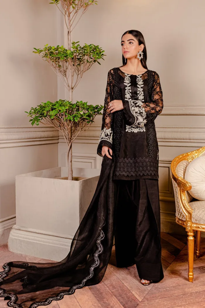 Fozia Khalid VoL 3 Raven Black Lumieres Festive Luxury Lawn Collection - Image 5