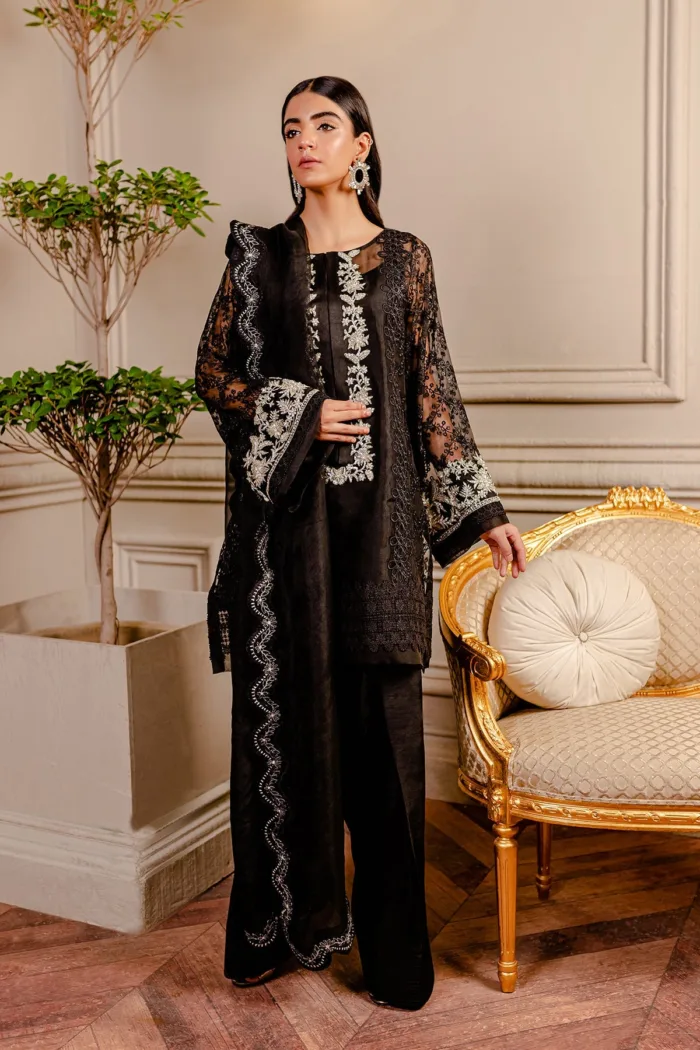 Fozia Khalid VoL 3 Raven Black Lumieres Festive Luxury Lawn Collection - Image 9