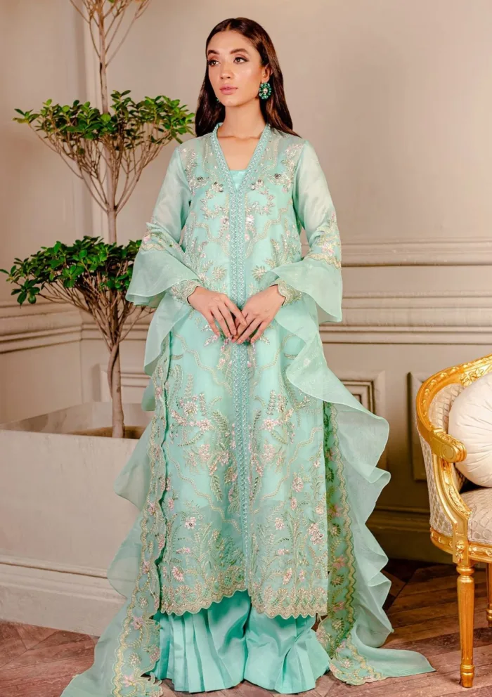 Fozia Khalid VoL 3 Tiffany Blue Lumieres Festive Luxury Lawn Collection - Image 2