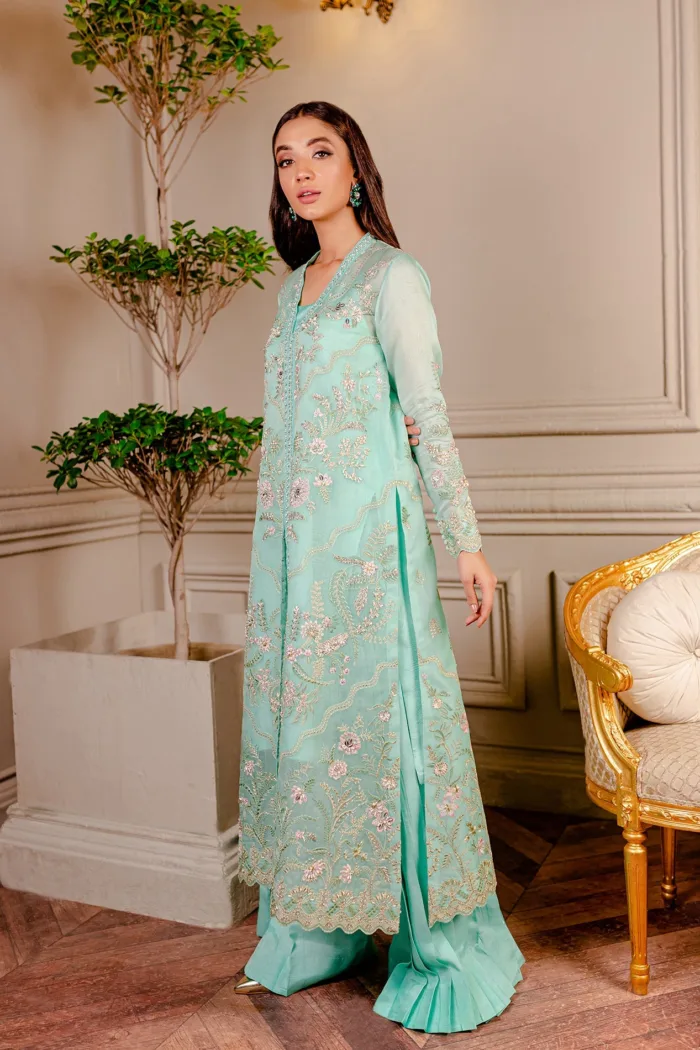 Fozia Khalid VoL 3 Tiffany Blue Lumieres Festive Luxury Lawn Collection - Image 4