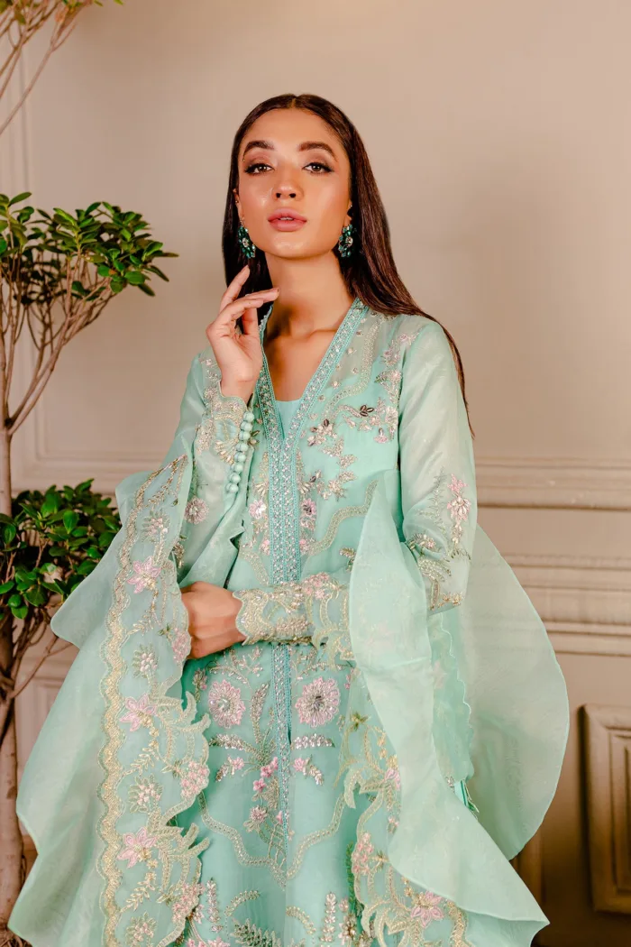 Fozia Khalid VoL 3 Tiffany Blue Lumieres Festive Luxury Lawn Collection - Image 6
