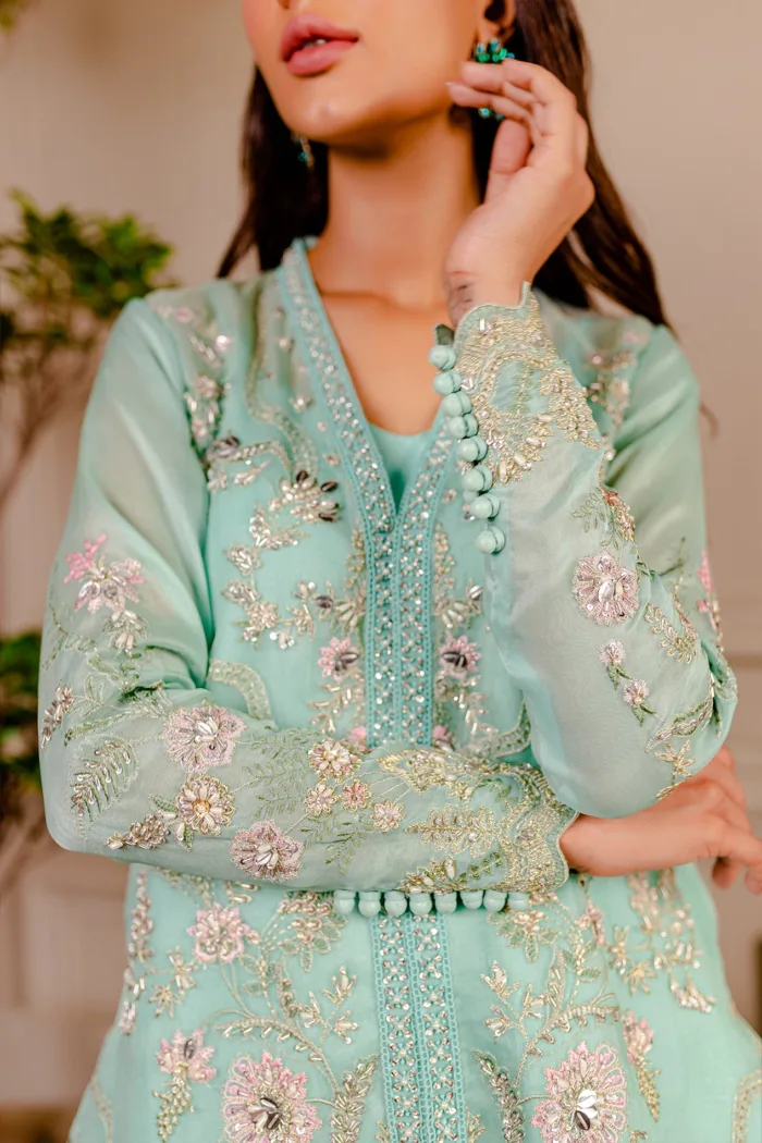 Fozia Khalid VoL 3 Tiffany Blue Lumieres Festive Luxury Lawn Collection - Image 7