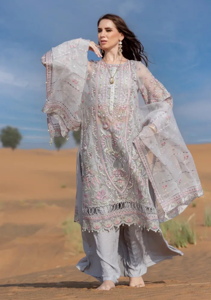 Kara 02 Silver Velvet Luxe Volume II Luxury Lawn Collection - Image 2