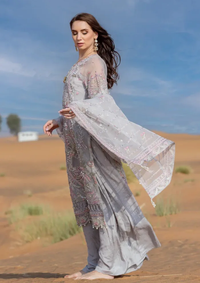 Kara 02 Silver Velvet Luxe Volume II Luxury Lawn Collection - Image 3