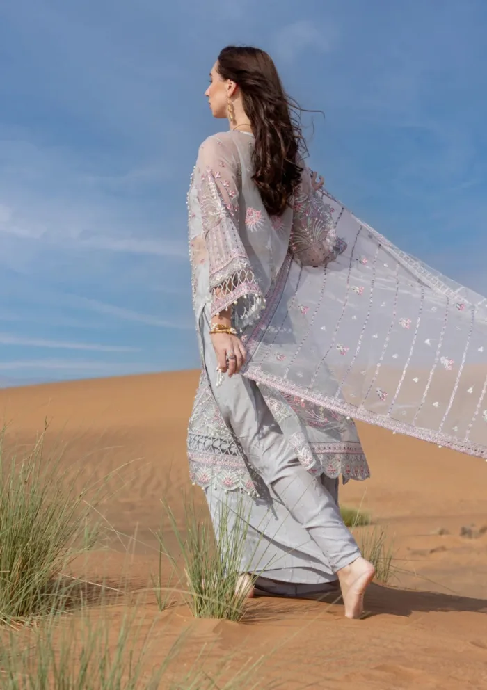 Kara 02 Silver Velvet Luxe Volume II Luxury Lawn Collection - Image 4
