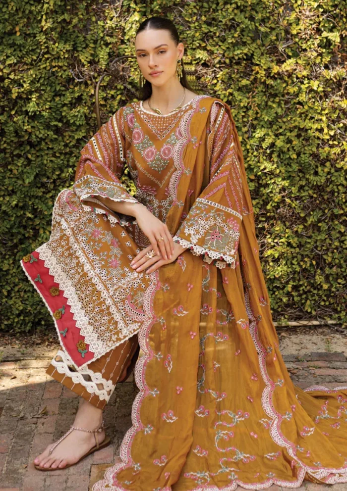 Marjjan Unstitched 25 MLL 01 A MUSTARD Ruhi Luxury Lawn Collection - Image 3