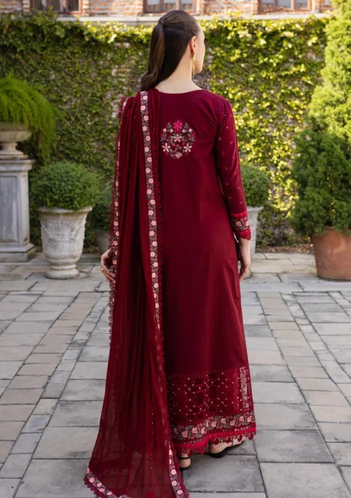 Marjjan Unstitched 25 MLL 03 A MAROON Ruhi Luxury Lawn Collection - Image 2