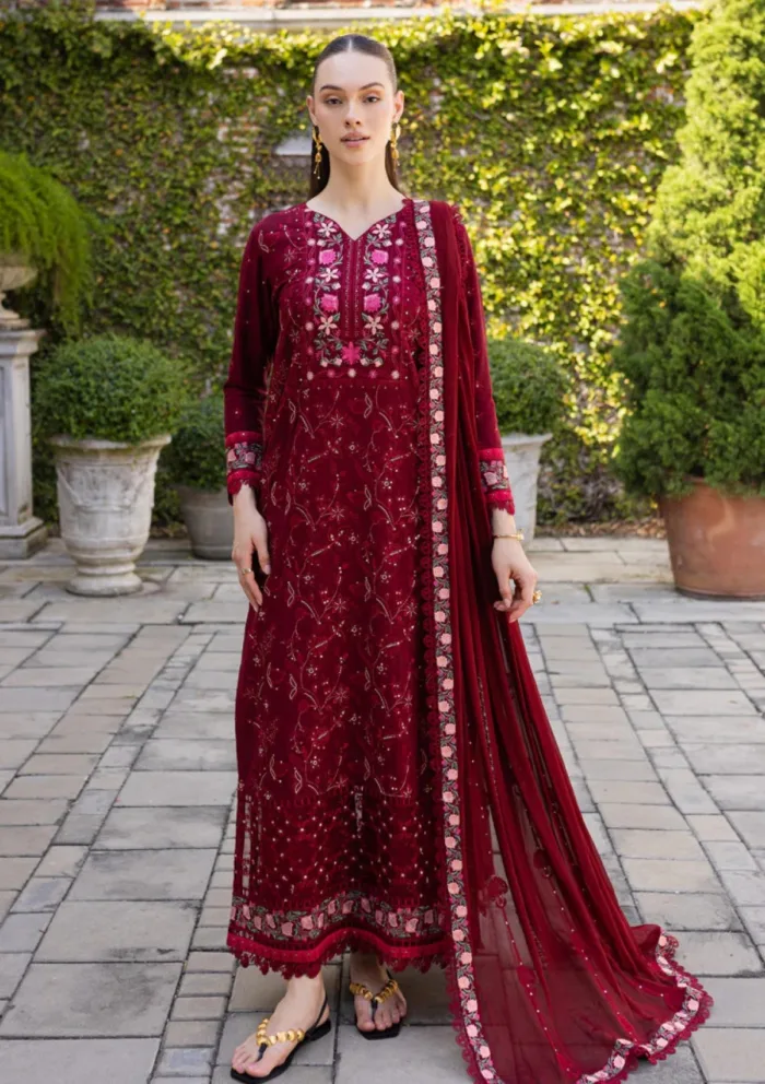 Marjjan Unstitched 25 MLL 03 A MAROON Ruhi Luxury Lawn Collection - Image 4