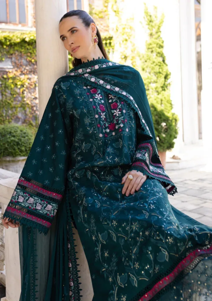 Marjjan Unstitched 25 MLL 03 B GREEN Ruhi Luxury Lawn Collection - Image 3