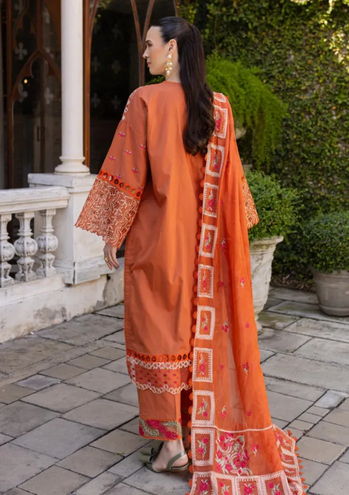 Marjjan Unstitched 25 MLL 06 B RUST ORANGE Ruhi Luxury Lawn Collection - Image 2