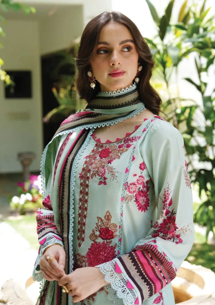 Meerak Aqua Dream Summer Wine 25 Luxury Lawn Collection - Image 2