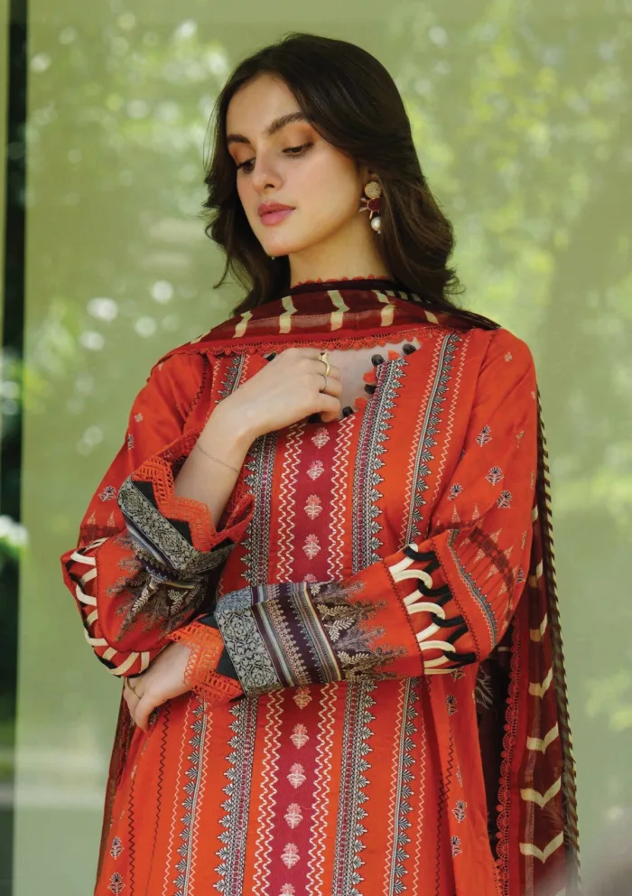 Meerak Scarlett Summer Wine 25 Luxury Lawn Collection - Image 2
